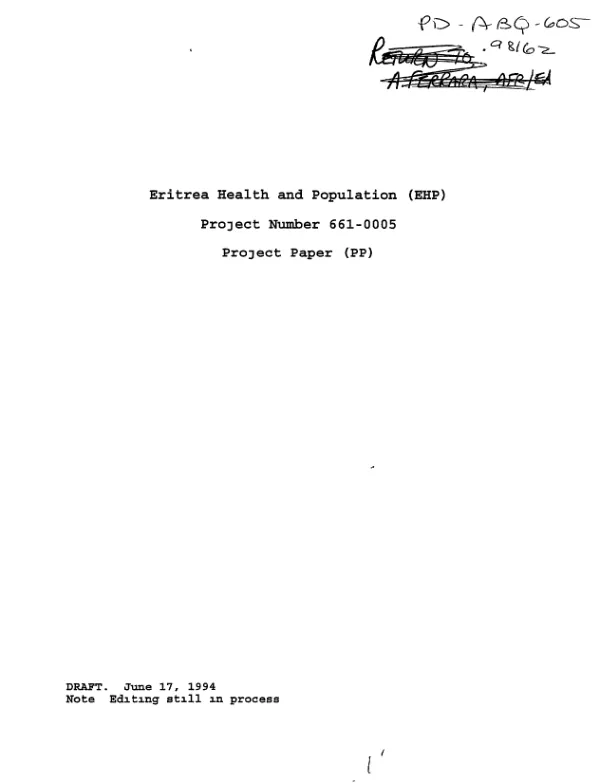 Eritrea health and population (EHP) : project number 661-0005 [i.e. 661-0006] -- project paper