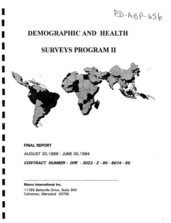Demographic and health surveys program II : final report -- August 20, 1989 - June 30, 1994, contract number DPE-3023-Z-00-8074-00