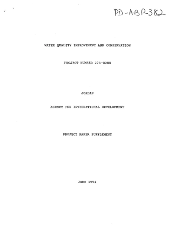Water quality improvement and conservation -- project number 278-0288 : project paper supplement