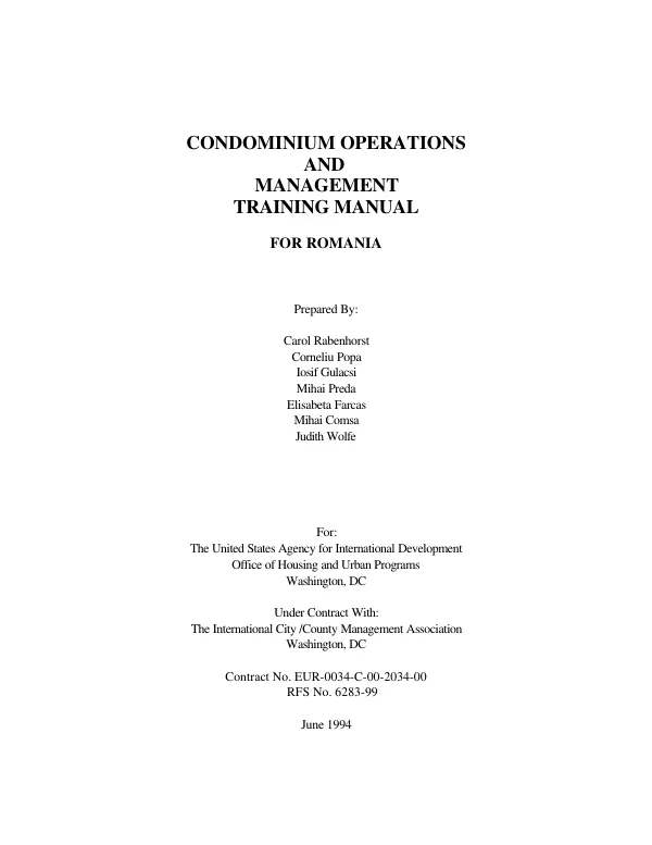 Condominium operations and management training manual for Romania