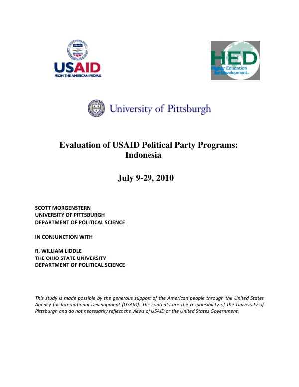 Evaluation of USAID political party programs : Indonesia, July 9-29, 2010