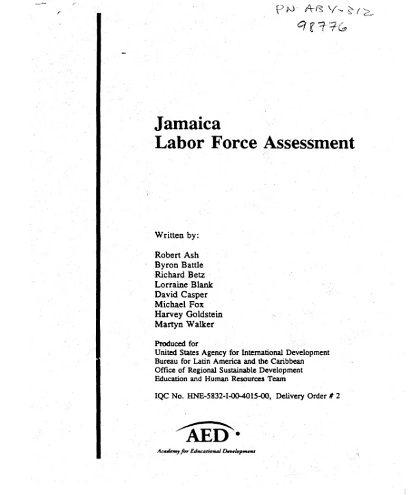 Assessment of Jamaica"s workforce skills needs and training capacities in four leading export sectors