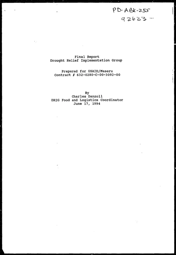 Final report : Drought Relief Implementation Group -- contract no. 632-0280-C-00-3092-00