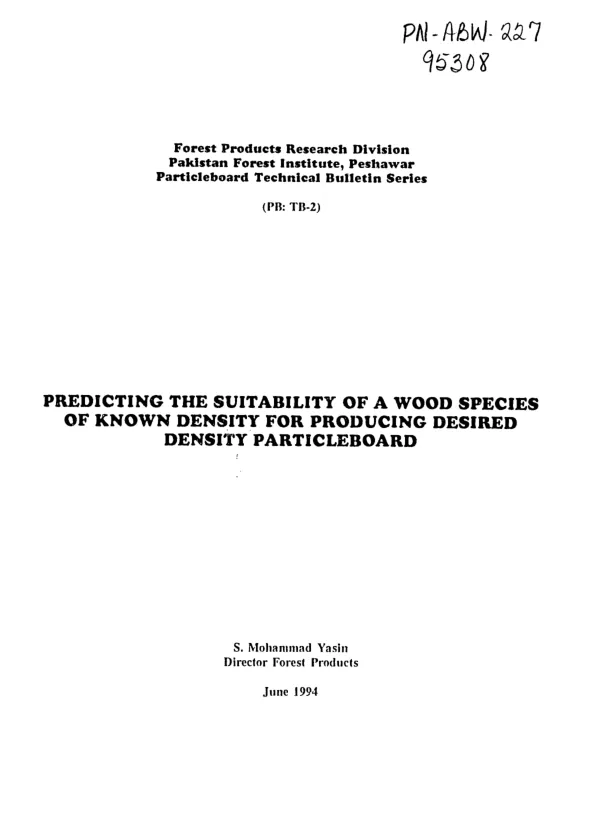 Predicting the suitability of a wood species of known density for producing desired density particleboard