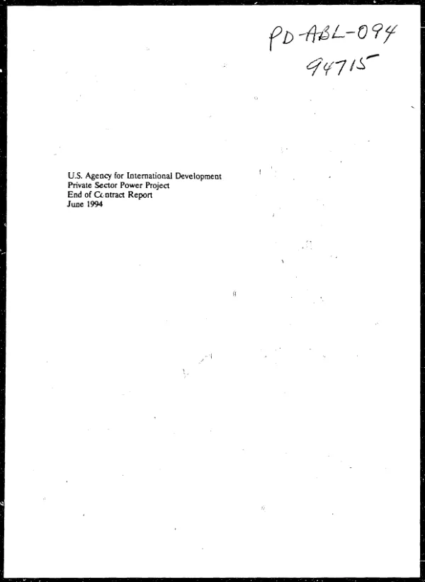 US Agency for International Development private sector power project : end of contract report