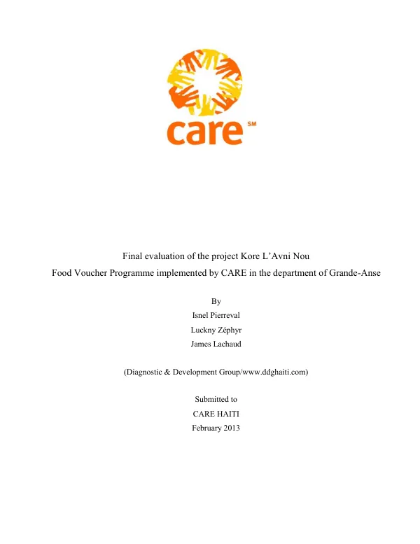 Final evaluation of the project Kore L'Avni Nou food voucher programme implemented by CARE in the Department of Grande-Anse