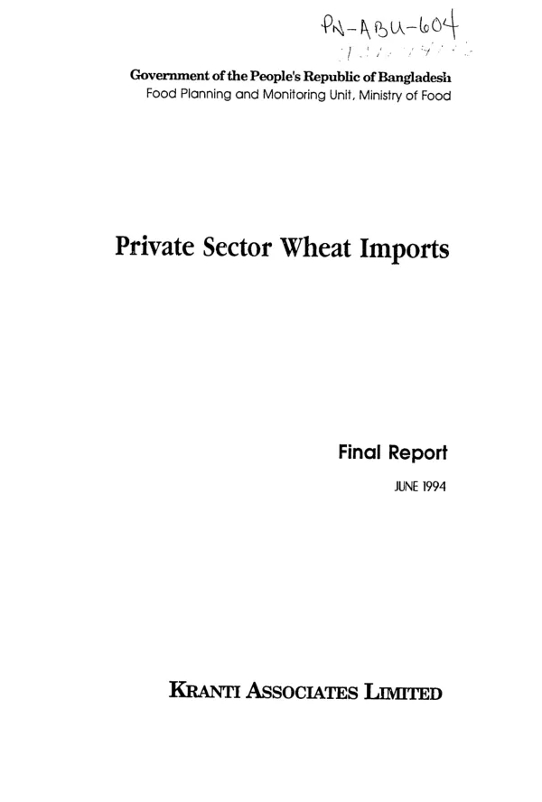 Private sector wheat imports : final report