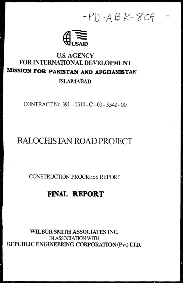 Balochistan road project : construction progress report -- final report