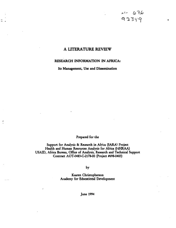Research information in Africa -- its management, use and dissemination : a review of the literature