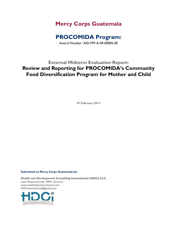 External midterm evaluation report : review and reporting for PROCOMIDA's community food diversification program for mother and child