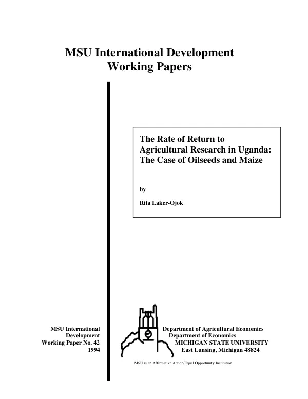 Rate of return to agricultural research in Uganda : the case of oilseeds and maize