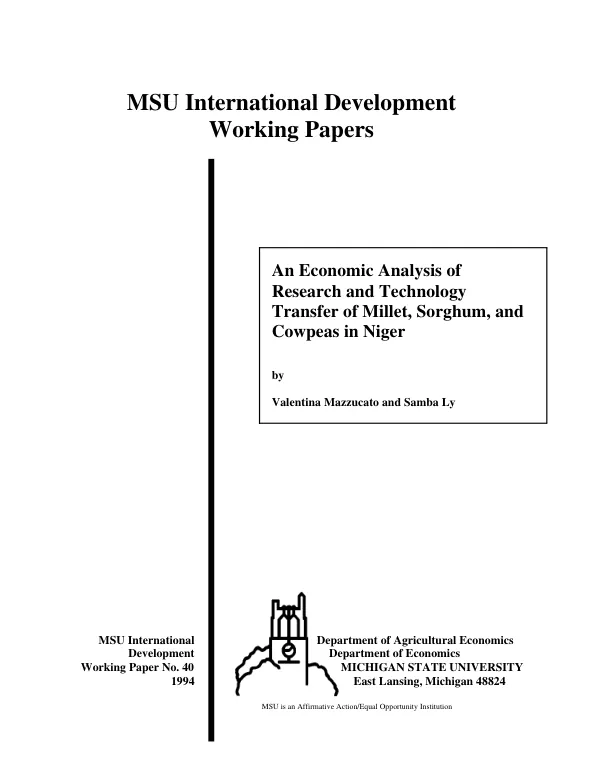 Economic analysis of research and technology transfer of millet, sorghum, and cowpeas in Niger