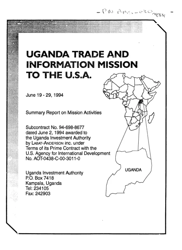 Uganda trade and information mission to the USA, June 19-29, 1994 : summary report on mission activities