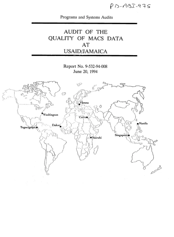 Audit of the quality of MACS [mission accounting and control system] data at USAID/Jamaica