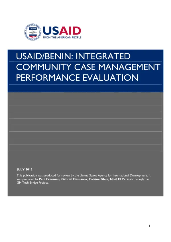 USAID/Benin : integrated community case management (iCCM) performance evaluation
