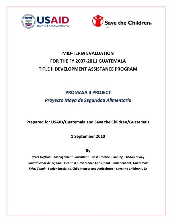 Mid-term evaluation for the FY 2007-2011 Guatemala Title II development assistance program