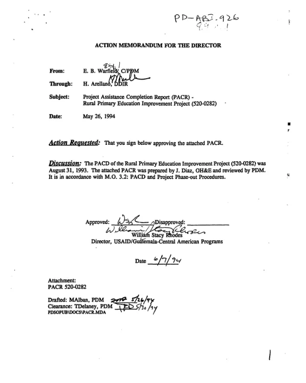 Project assistance completion report (PACR) : rural primary education improvement project (520-0282)