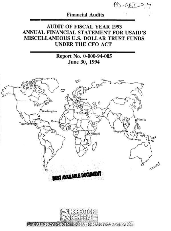Audit of fiscal year 1993 : annual financial statement for USAID"s miscellaneous US dollar trust funds under the CFO Act