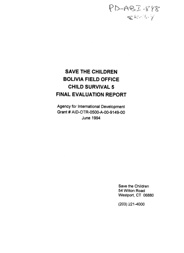 Save the Children Bolivia field office : Child survival 5 -- final evaluation report