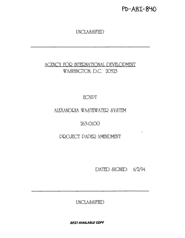 Alexandria wastewater system expansion : amendment no. 3