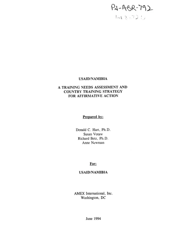 USAID/Namibia : a training needs assessment and country training strategy for affirmative action