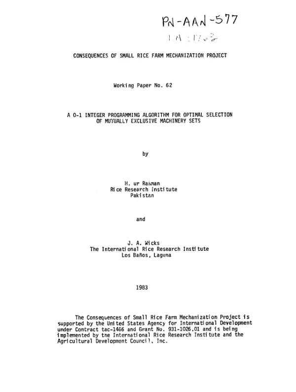 0-1 integer programming algorithm for optimal selection of mutually exclusive machinery sets