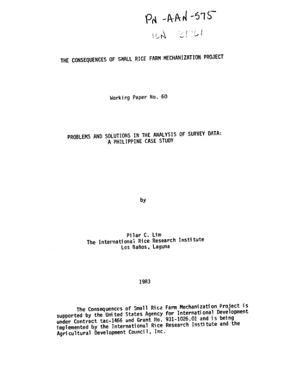 Problems and solutions in the analysis of survey data : a Philippine case study