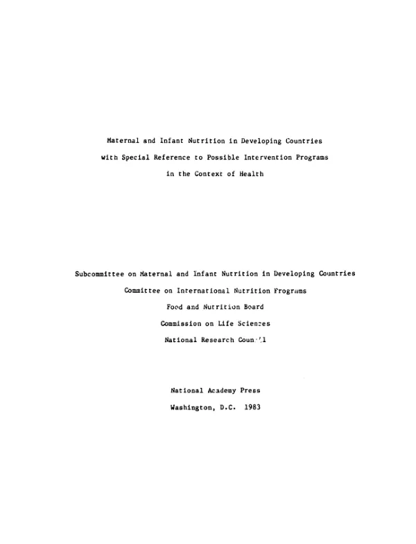 Maternal and infant nutrition in developing countries with special reference to possible intervention programs in the context of health