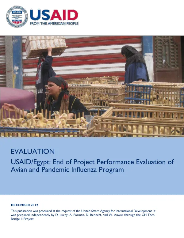 USAID/Egypt : end of project performance evaluation of avian and pandemic influenza program