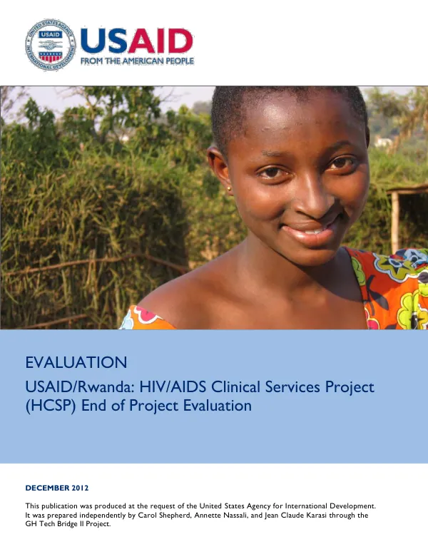 USAID/Rwanda HIV/AIDS clinical services project (HCSP) end of project evaluation