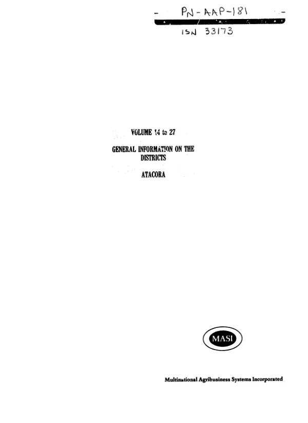 Socio-economic project for the development of Oncho-free areas -- volume 14-27 : general information on the districts -- Atacora