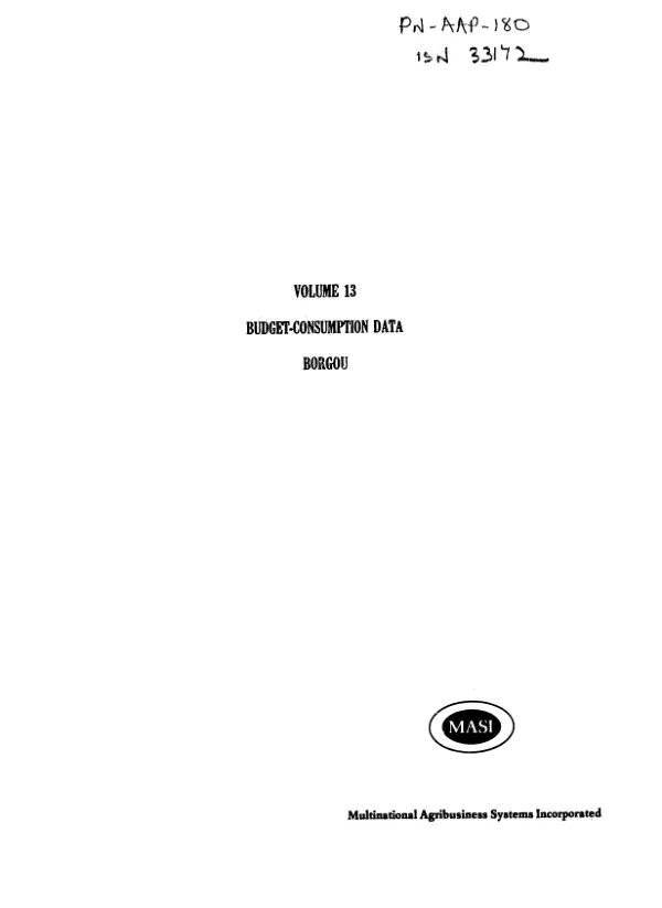 Socio-economic project for the development of Oncho-free areas -- volume 13 : budget - consumption data -- Borgou