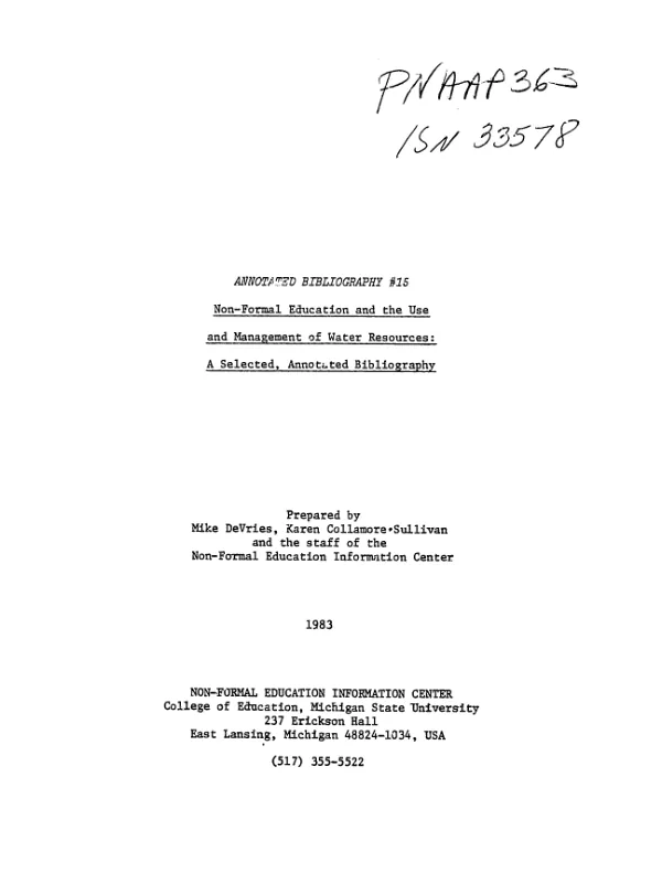 Non-formal education and the use and management of water resources : a selected, annotated bibliography