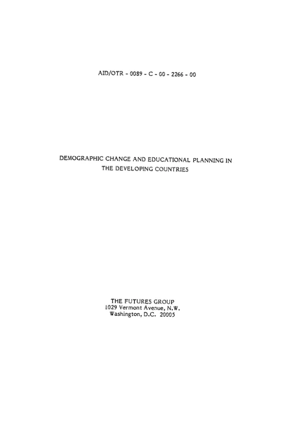 Demographic change and educational planning in the developing countries