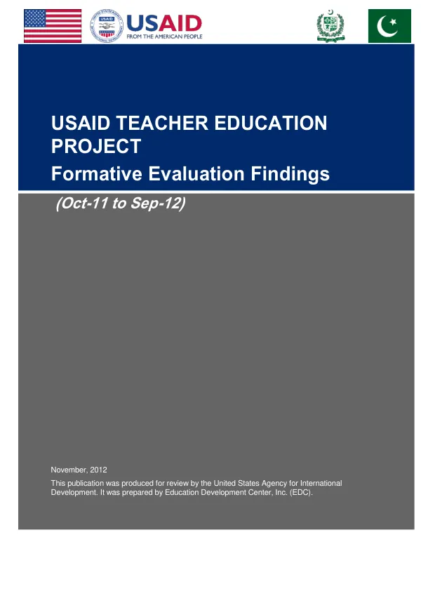 USAID teacher education project : formative evaluation findings (Oct-11 to Sep-12)