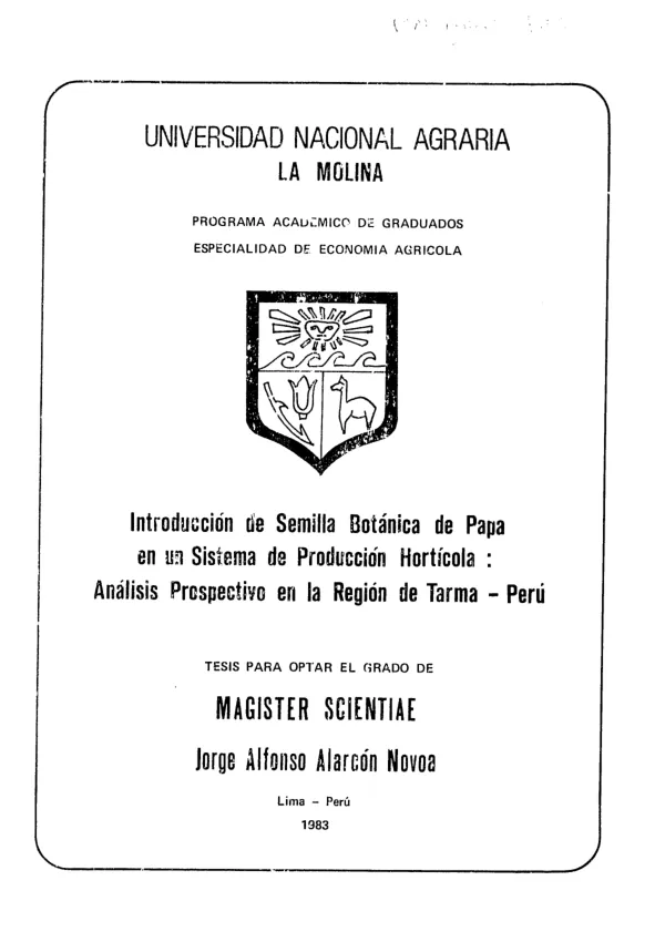 Introduccion de semilla botanica de papa en un sistema de produccion horticola : analisis prospectivo en la region de Tarma - Peru