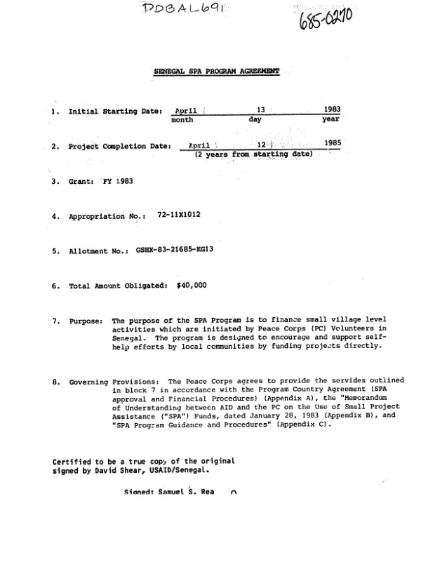 Senegal SPA program agreement