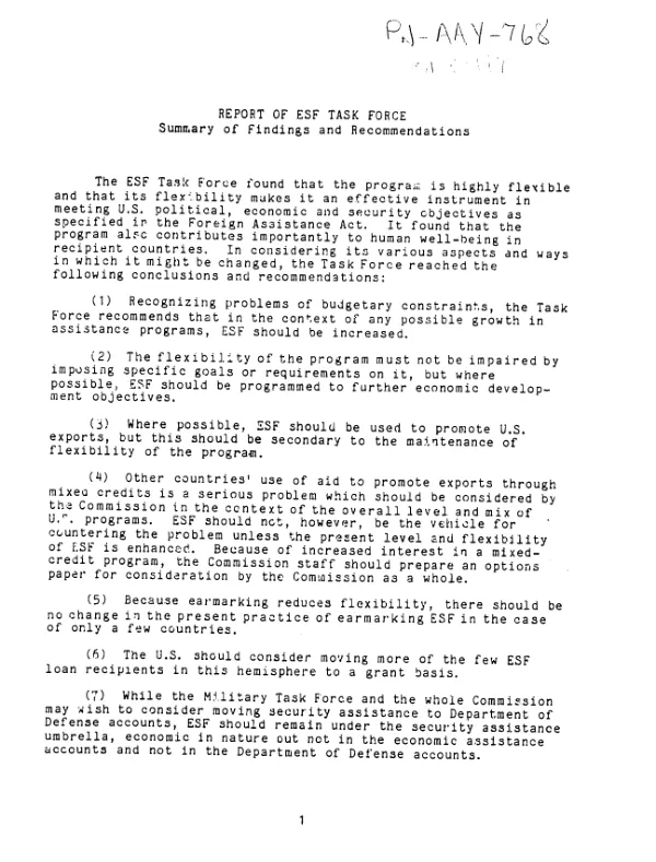 Report of ESF task force : summary of findings and recommendations
