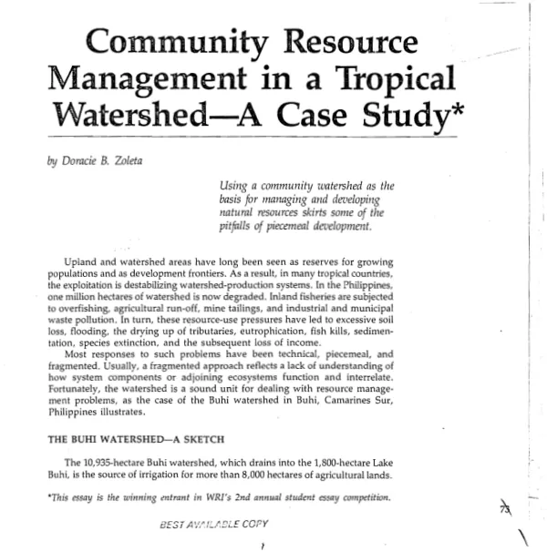 Community resource management in a tropical watershed : a case study