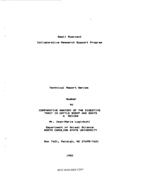 Comparative anatomy of the digestive tract in cattle sheep and goats : a review
