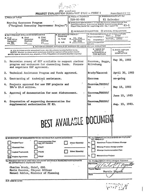 Housing guarantee program (marginal community improvement project)