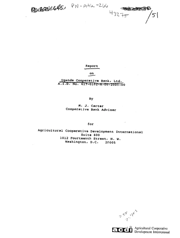 Report on Uganda Cooperative Bank, Ltd., AID no. 617-0102-A-00-2005-00