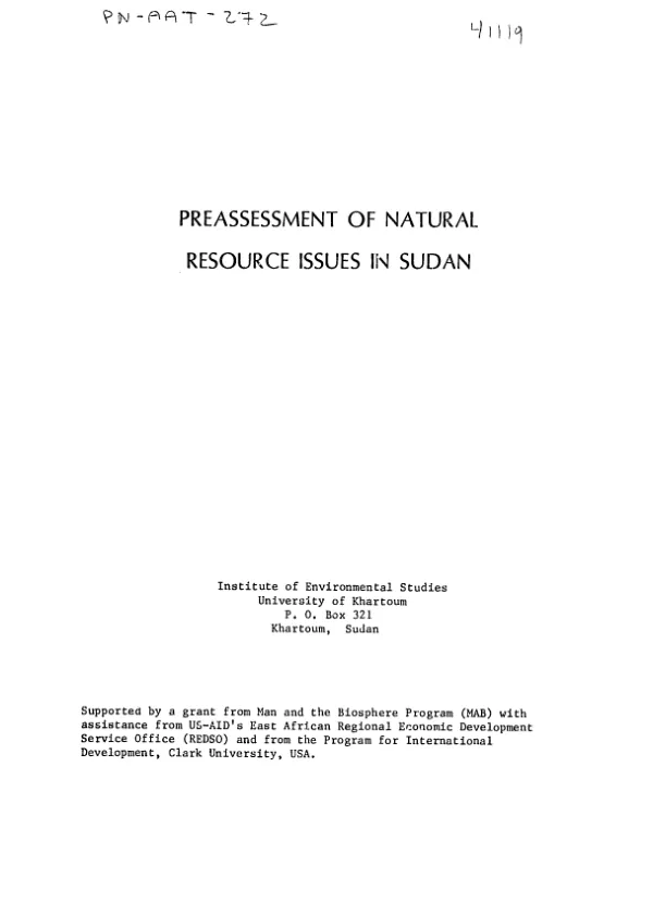 Preassessment of natural resource issues in Sudan