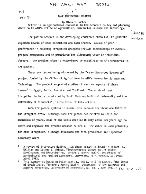 Tank irrigation schemes