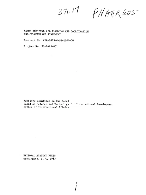 Sahel regional aid planning and coordination end-of-contract statement