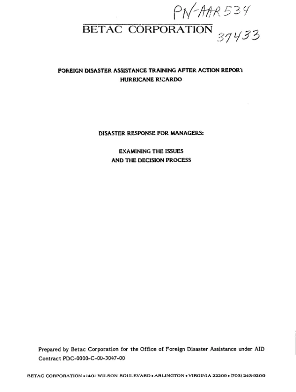 Disaster response for managers : examining the issues and the decision process