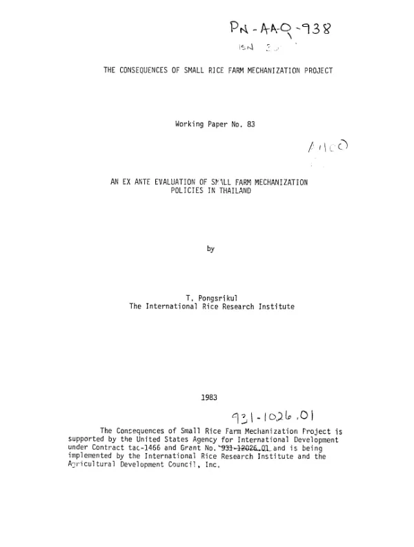 Ex ante evaluation of small farm mechanization policies in Thailand