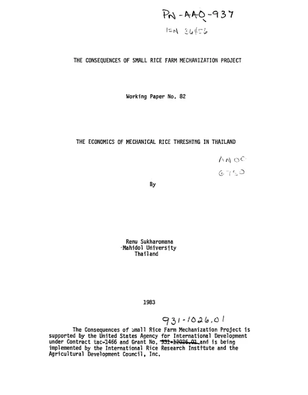 Economics of mechanical rice threshing in Thailand