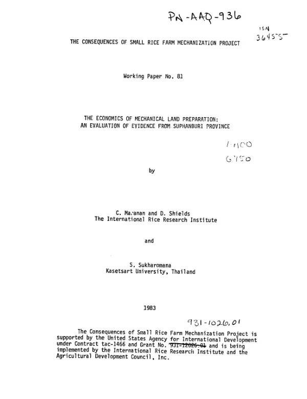 Economics of mechanical land preparation : an evaluation of evidence from Suphanburi Province