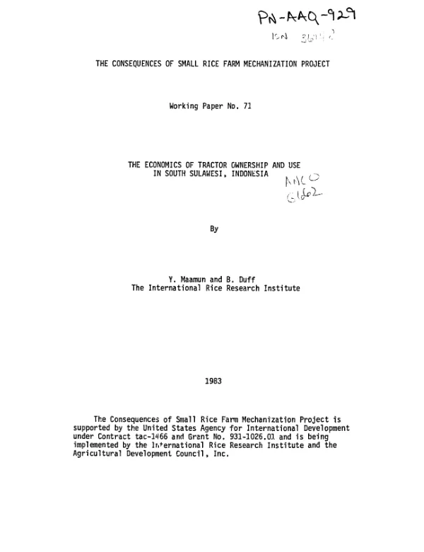 Economics of tractor ownership and use in South Sulawesi, Indonesia